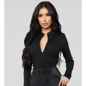 Black Micro-Rib Bodysuit